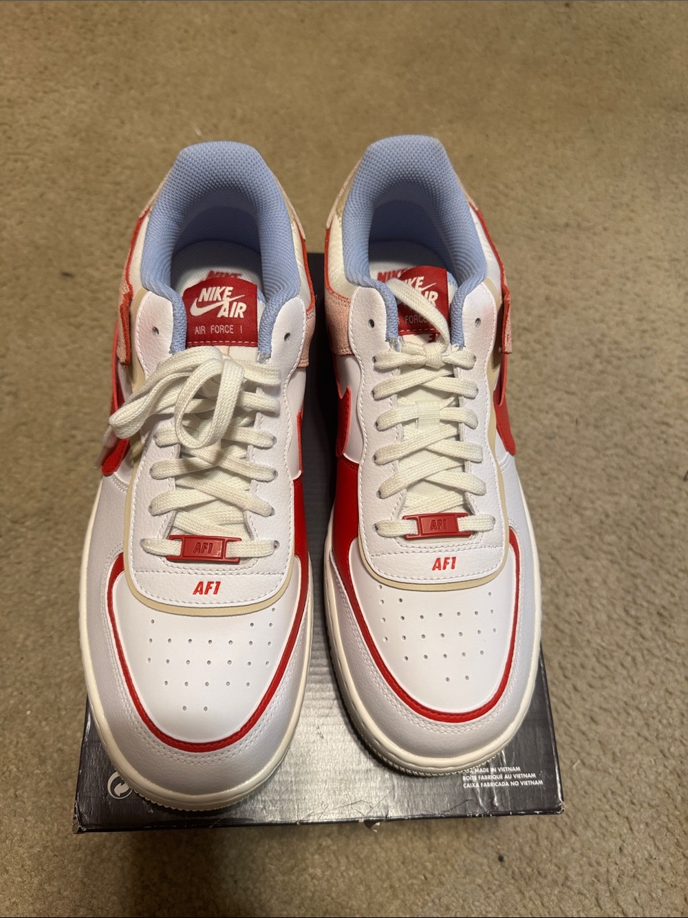 Nike White & Red Low-Top Air Force 1 Sneakers